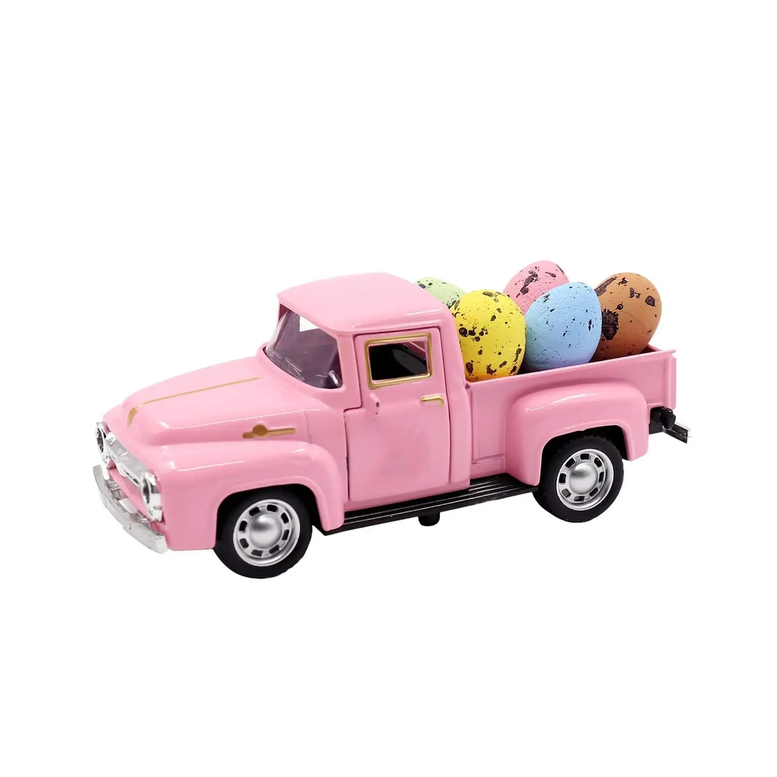 Pink Easter Car with 5 Eggs Props Holiday Colored for Window Outdoor Outside