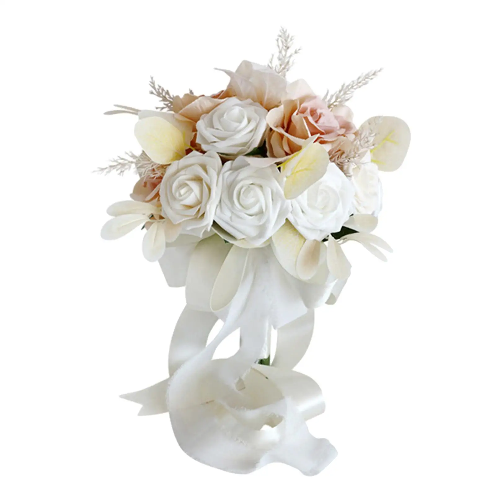 Romantic Bridal Bouquets with Ribbons Decoration Silk Holding Flower for Valentine`s Day Bridal Shower Anniversary Festival