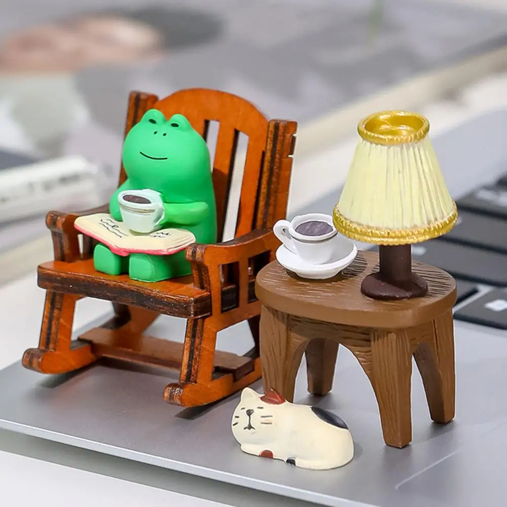 Настольная фигурка лягушки, Спящая кошка, искусственная смола, комнатное и  уличное украшение для сада, стул для настольных компьютеров | AliExpress