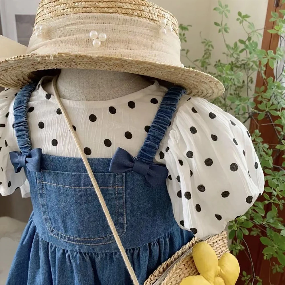 Title 4, Girls Summer Suit 2023 New Polka Dot Puff Sleev...