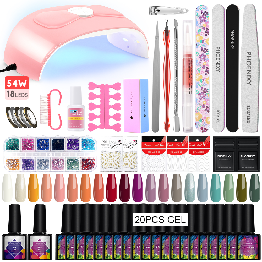 Best of Gel Nail Polish Set With 54W UV LED Lamp Poly Nail Gel Kit Quick Building UV Varnishes Semi Permanent Gel Manicure Art Tools Set Reviews & Tips