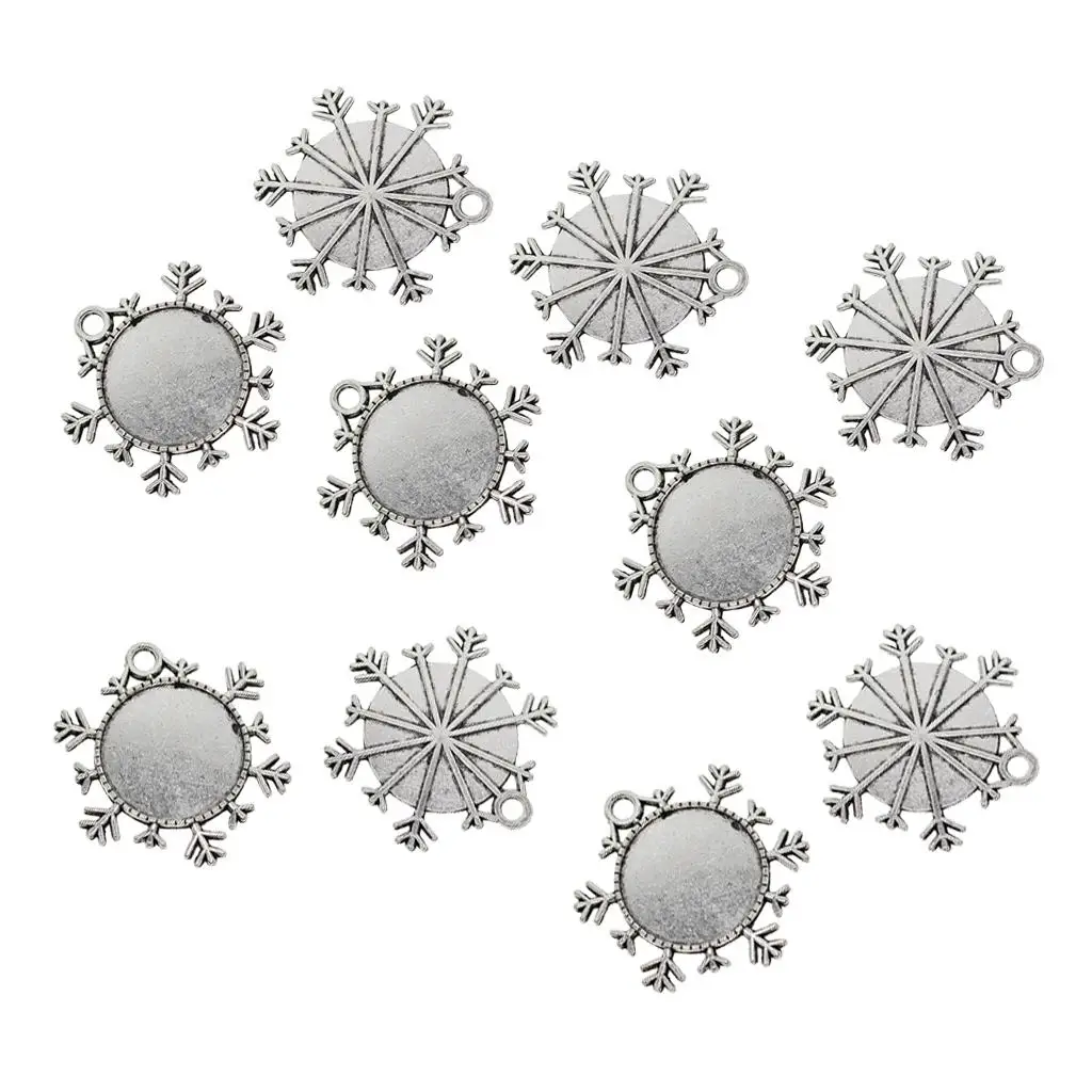10 Pieces  Tibetan Style Snowflake Pendant Cabochon Bezel Settings Trays