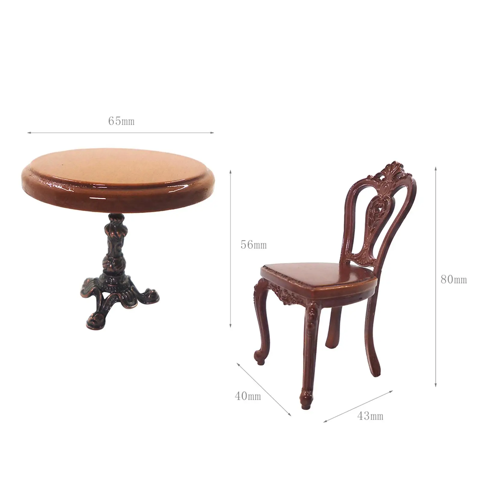 3x Wooden Round Table and Chairs Model Living Room Kitchen Home Ornaments