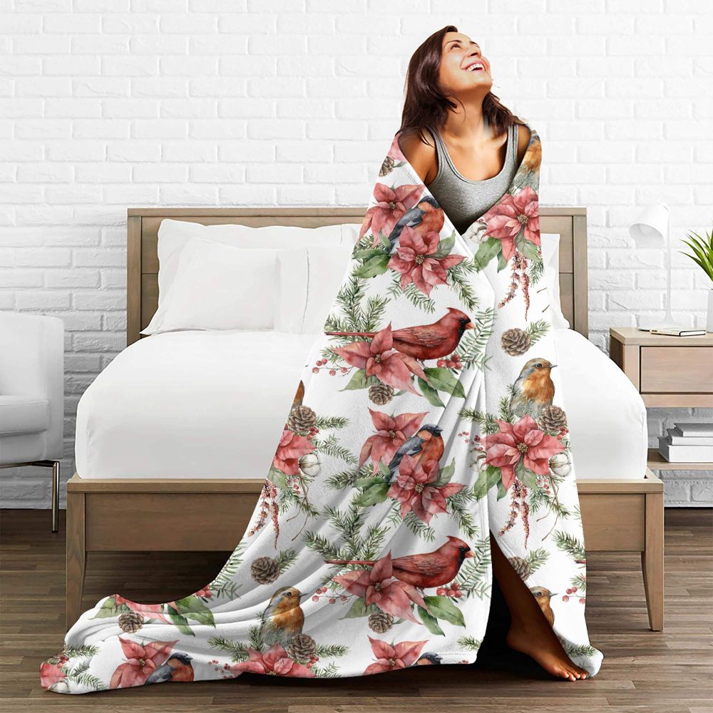 Cardinal Blanket Flannel Print Bed Cute Birds Throw Blanket 2 The