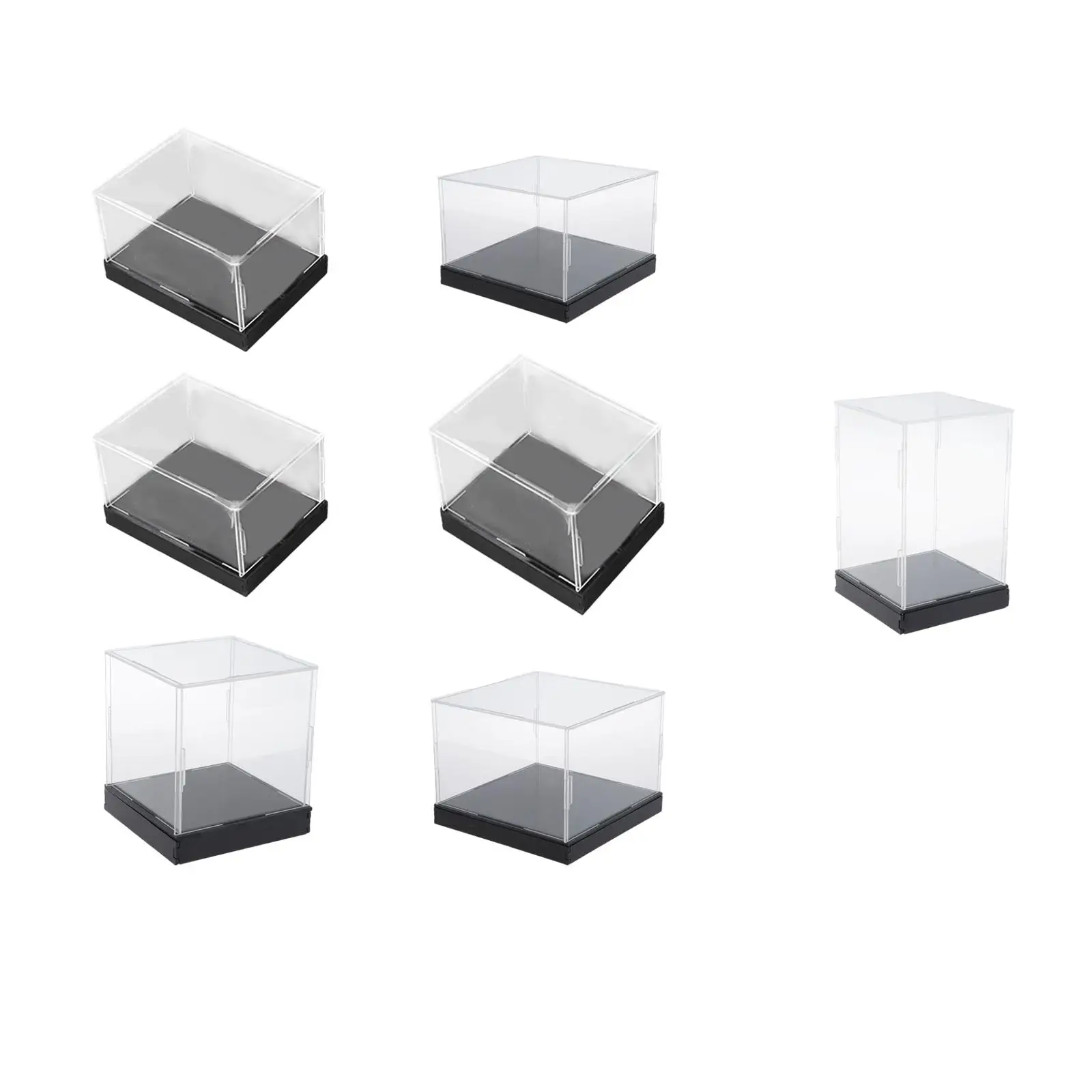 Transparent Acrylic Display Case Black Base Assemble Countertop Box Protection