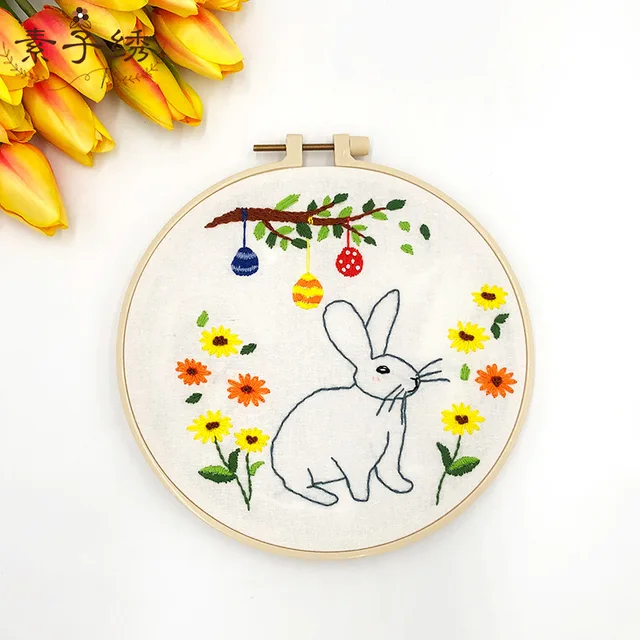 Lovely Funny Bunny Embroidery Kit DIY Needlework Rabbit Pattern Needlecraft  for Beginner Cross Stitch Artcraft(With Hoop) - AliExpress
