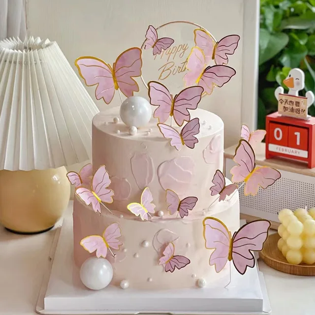 Topo de Bolo de Borboleta, Decoração de Parede Cupcake Topper de Bolo para  Festa de Aniversário para Casamento (Roxo)