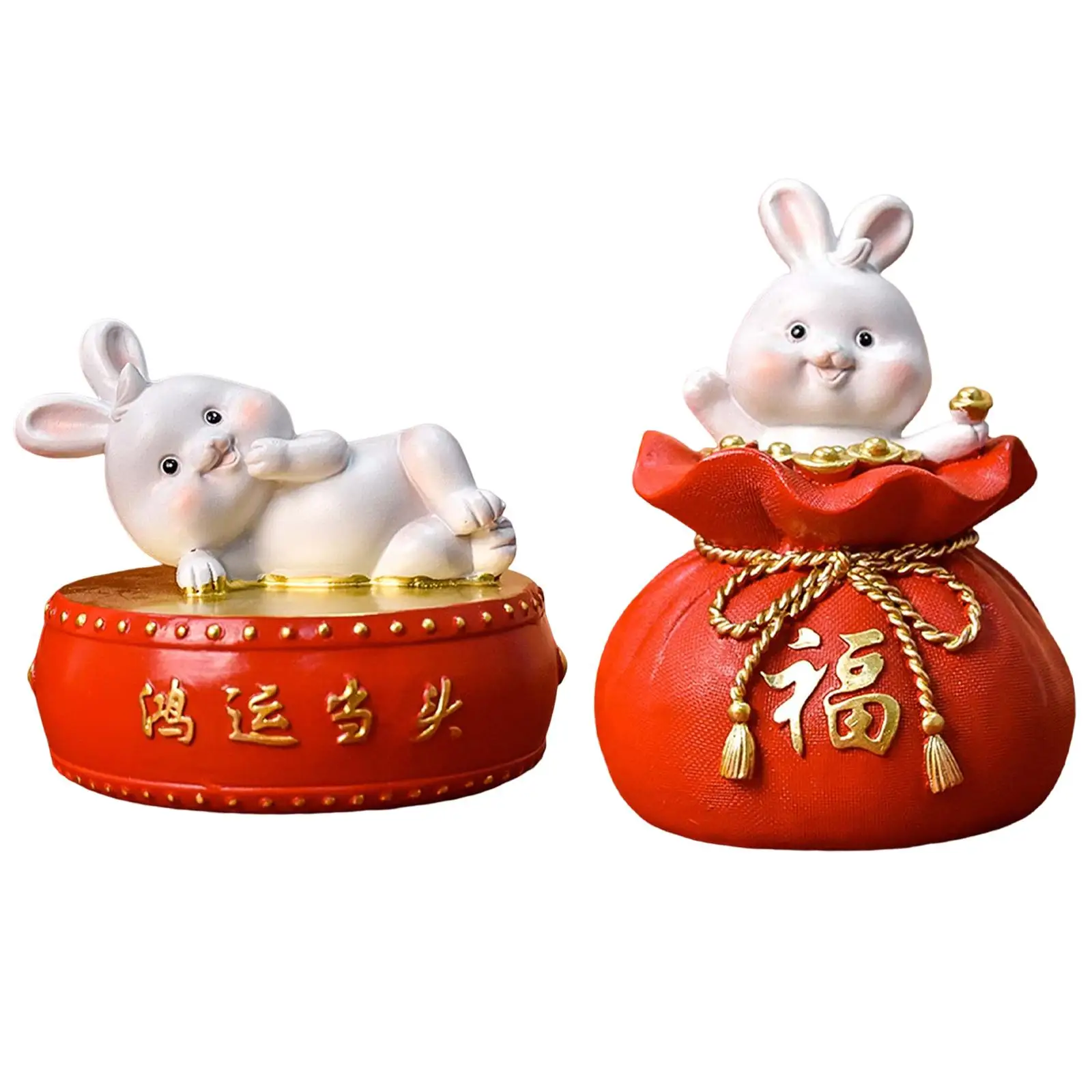 Lucky Rabbit Statue Money Box Figurines Ornament for Spring Festival Cabinet