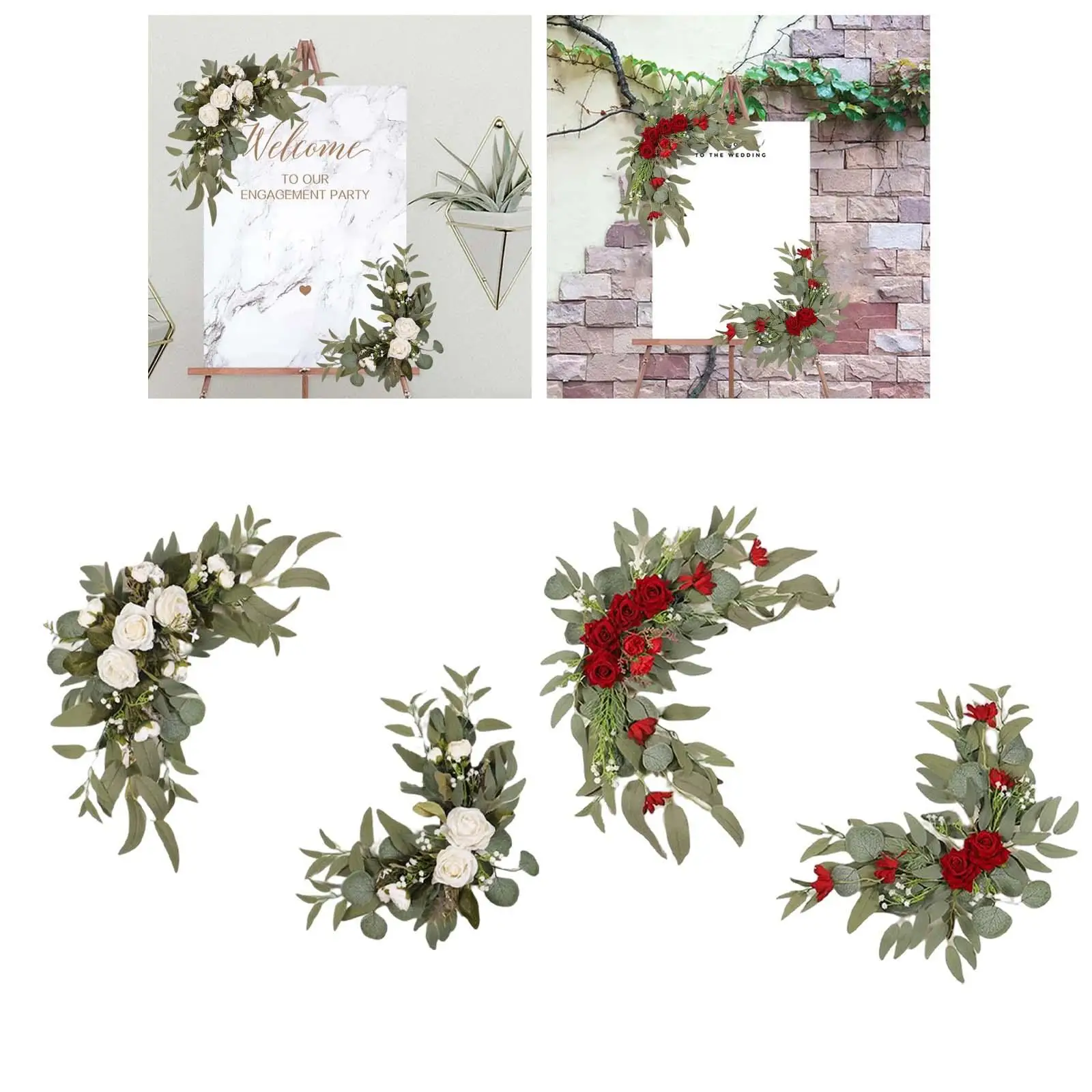 2 Pieces Rustic Artificial Flower Swag Rose and Gypsophila Decorative Wedding Arch Flowers for Wedding Arbor Front Door Decor