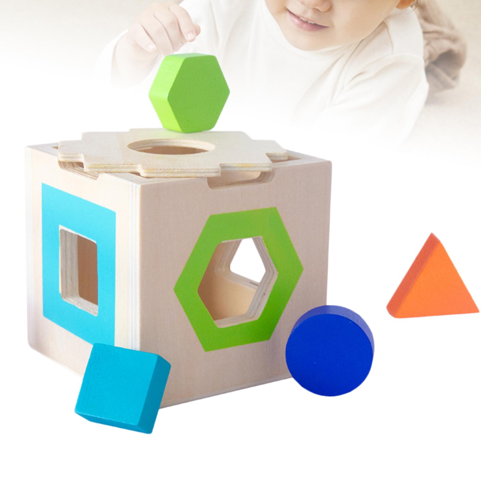 Wood Geometric Shape Blocks Sorting Cube Box for Preschool Children Hand-Eye Coordination
