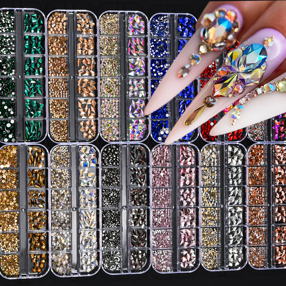 Best of 12 Colors Luxury Crystal Nail Art Rhinestones 3D Mixed-Shape Clear / AB Glitter Diamond DIY 12Grids / Boxed Manicure Glitter Stone Reviews & Tips