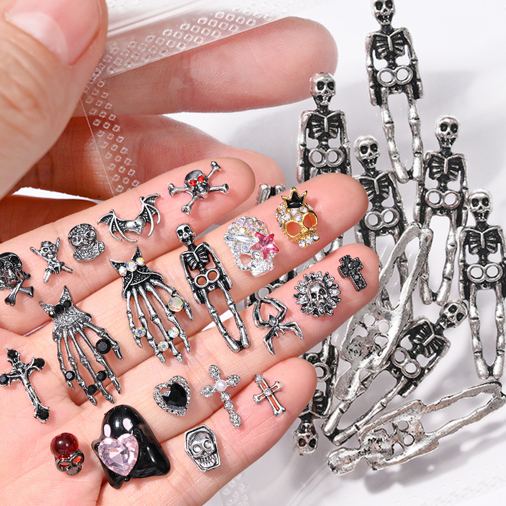 Best of 10Pcs Halloween Gothic Punk Alloy Nail Art Decorations 3D Humanoid Skeleton Hand Bone Cross Nail Ornament DIY Manicure Parts JE- Reviews & Tips