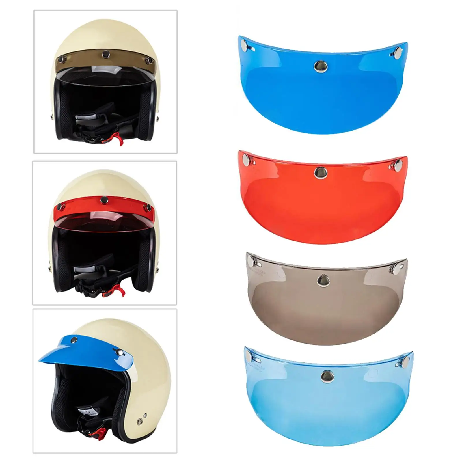 4pcs Universal 3-Snap Helmet Visor Peak Open Face Shield Protector 15cmx5cm