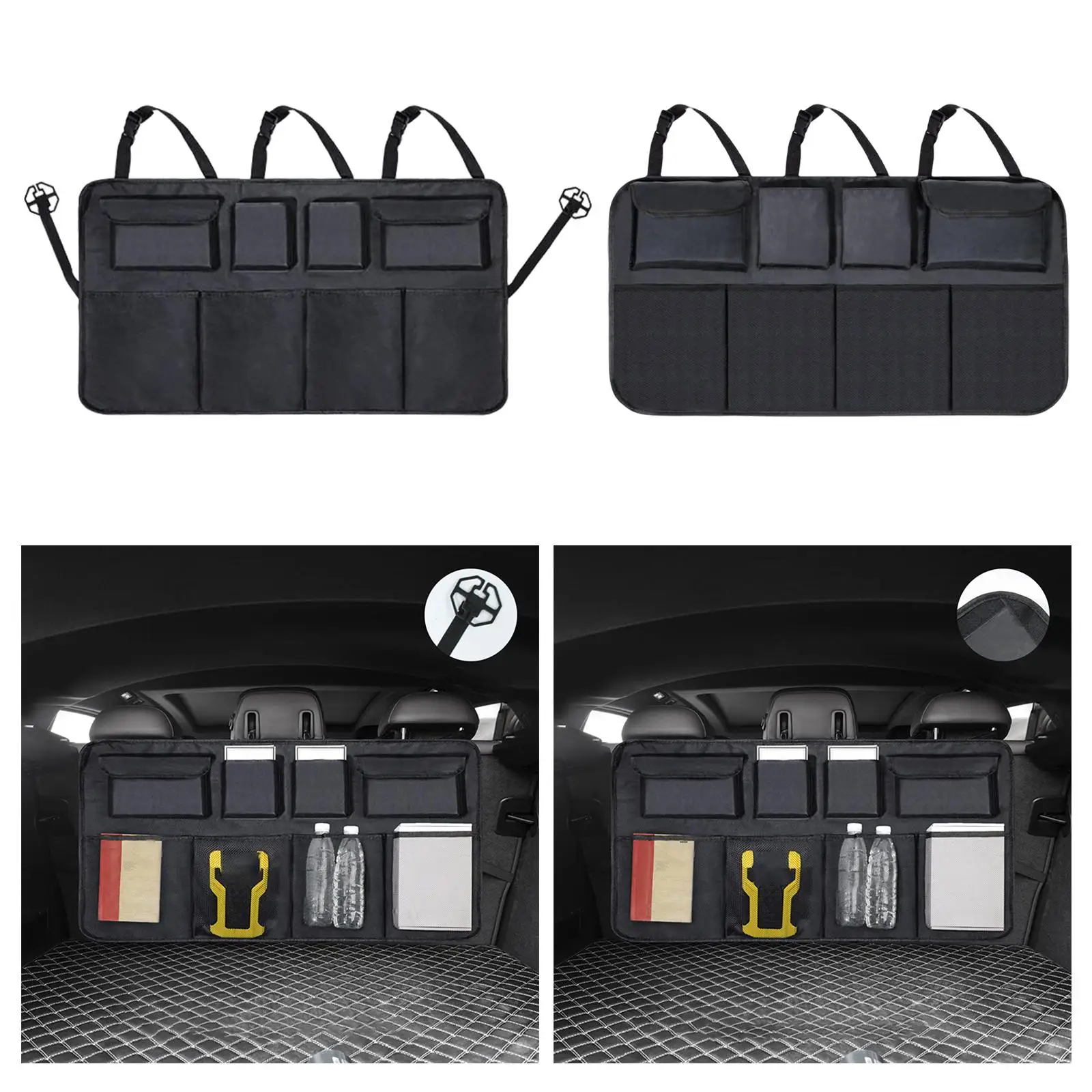 Vehicle Car Trunk Organizer Black Easy Install Adjustable Strap Keep Trunk Clean