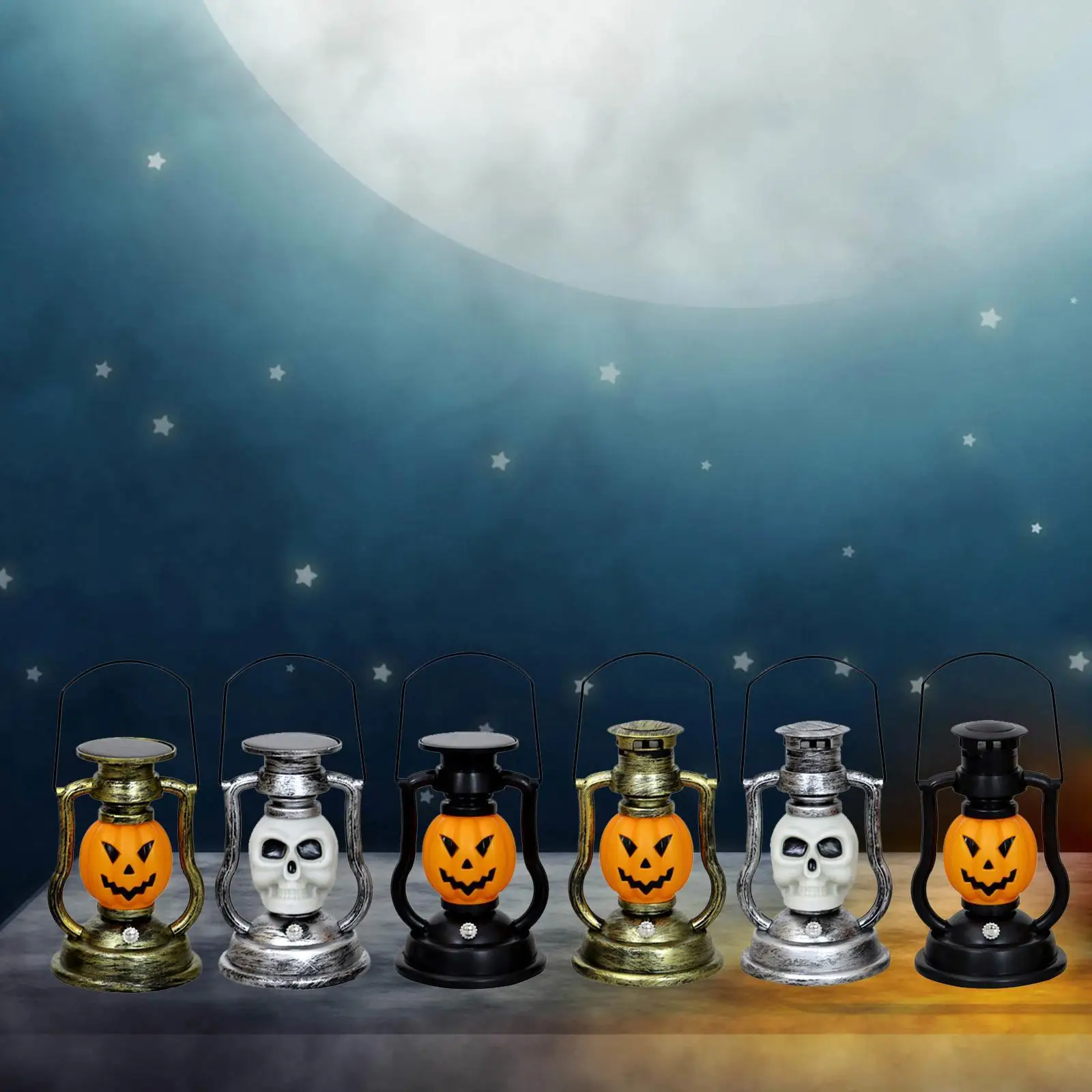 Halloween Decoration LED Pumpkin Skull Battery/Solar Operated Lantern Light Lamp Decorations for Home Dining Room Bedroom Decor