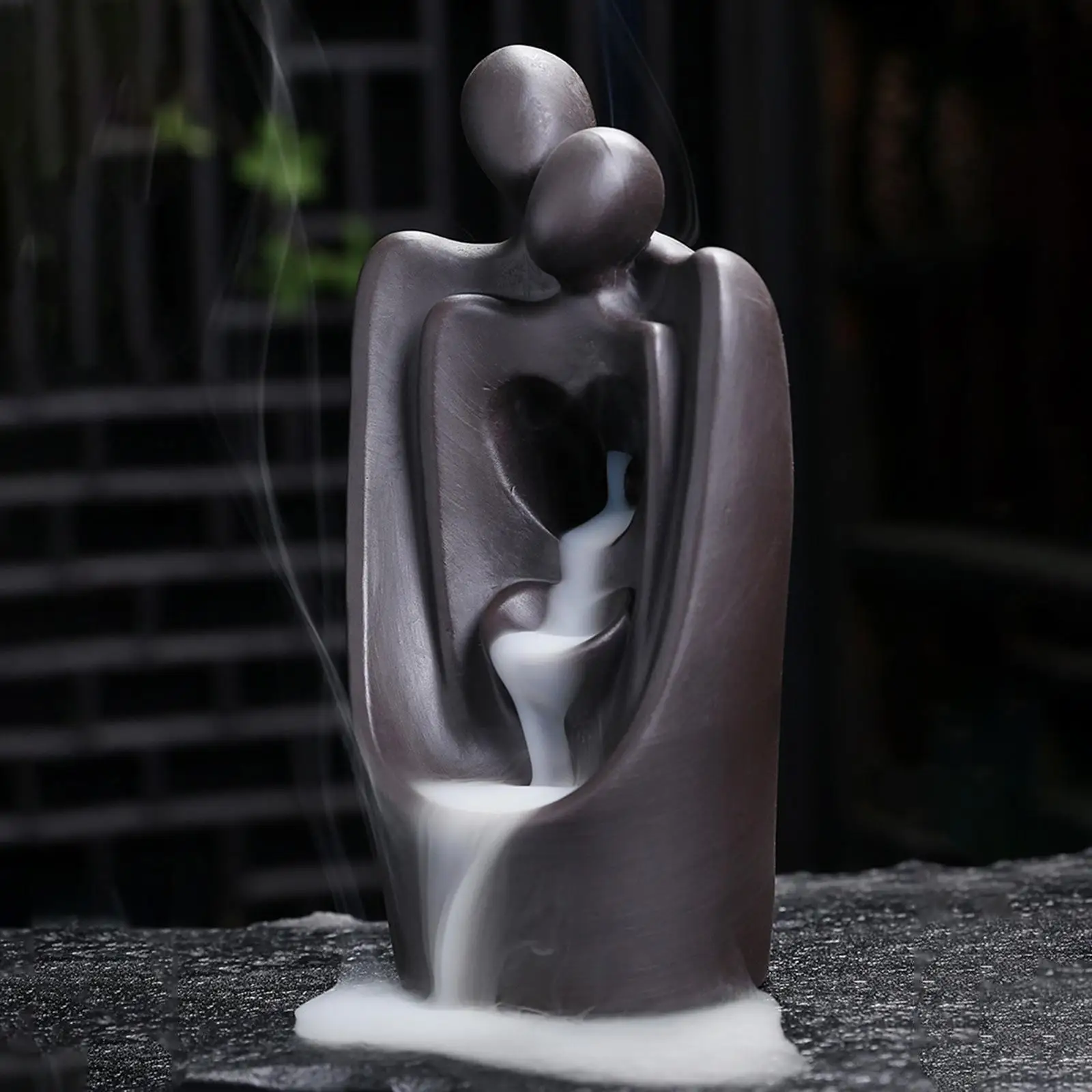 Creative Backflow Incense Burner Waterfall Censer Couple Statue Zen for Yoga Living Room Meditation Decor Ornament