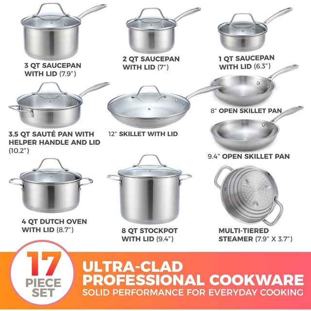 Mueller Pots and Pans Set 17-Piece, Ultra-Clad Pro Stainless Steel