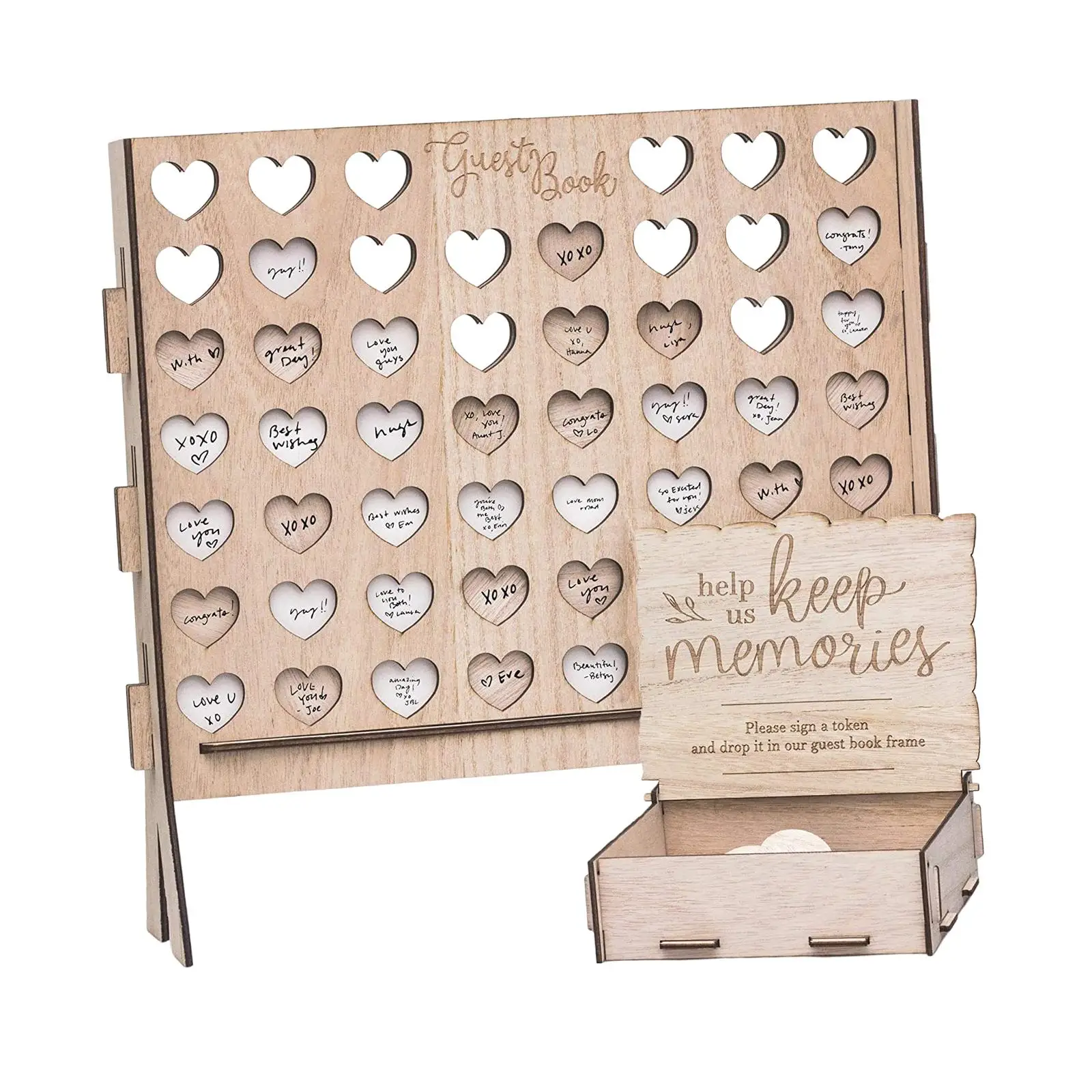 Rustic Wedding Reception Guest Book Decorative with Wooden Hearts Drop Box for Events Centerpiece Wedding Gift Reception Holiday