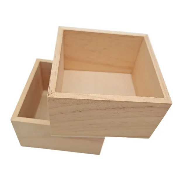 Wooden Box Rustic Small Wood Square Storage Organizer - Temu