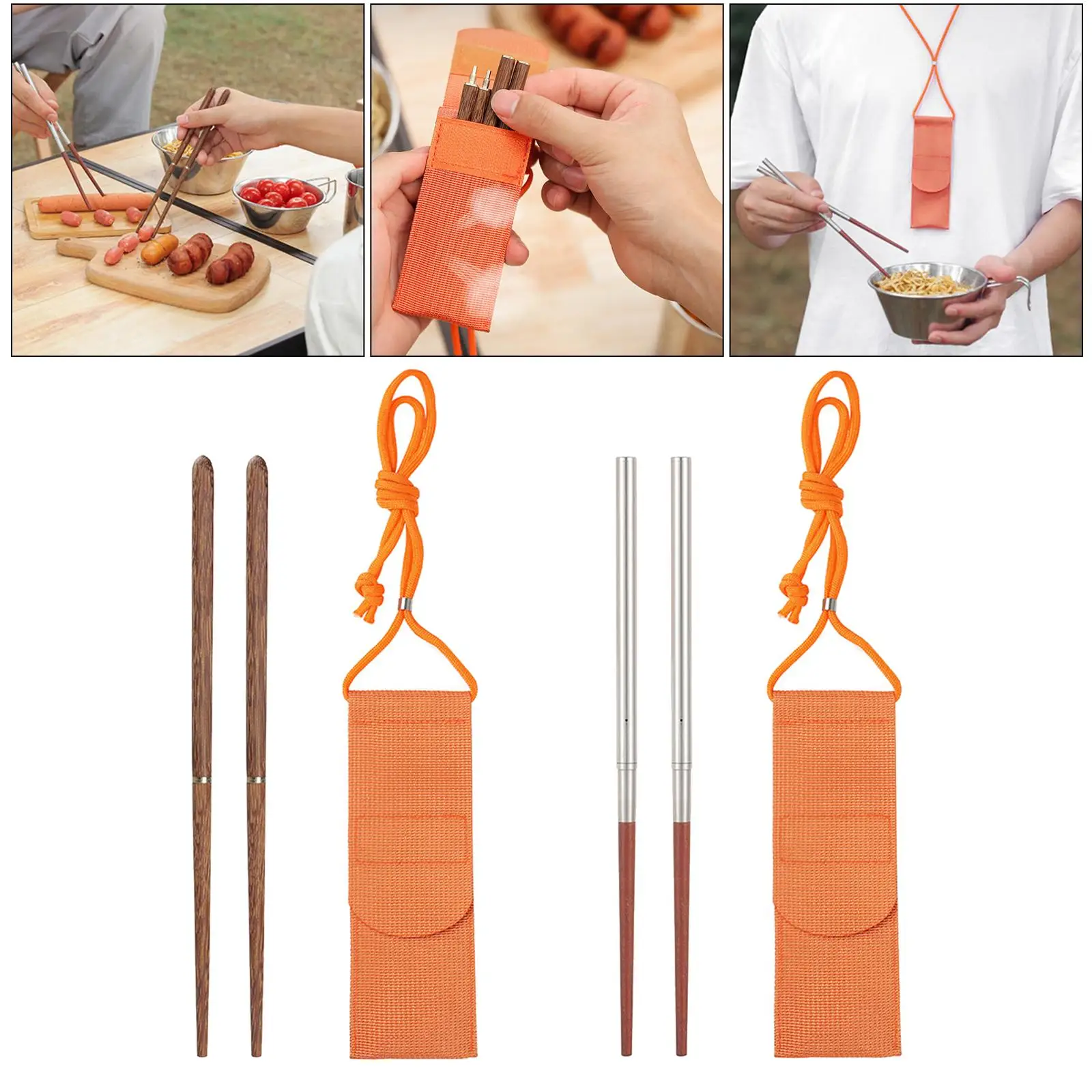 Chopsticks Reusable Wooden Stainless Steel Camping Picnic Chinese Chopstick