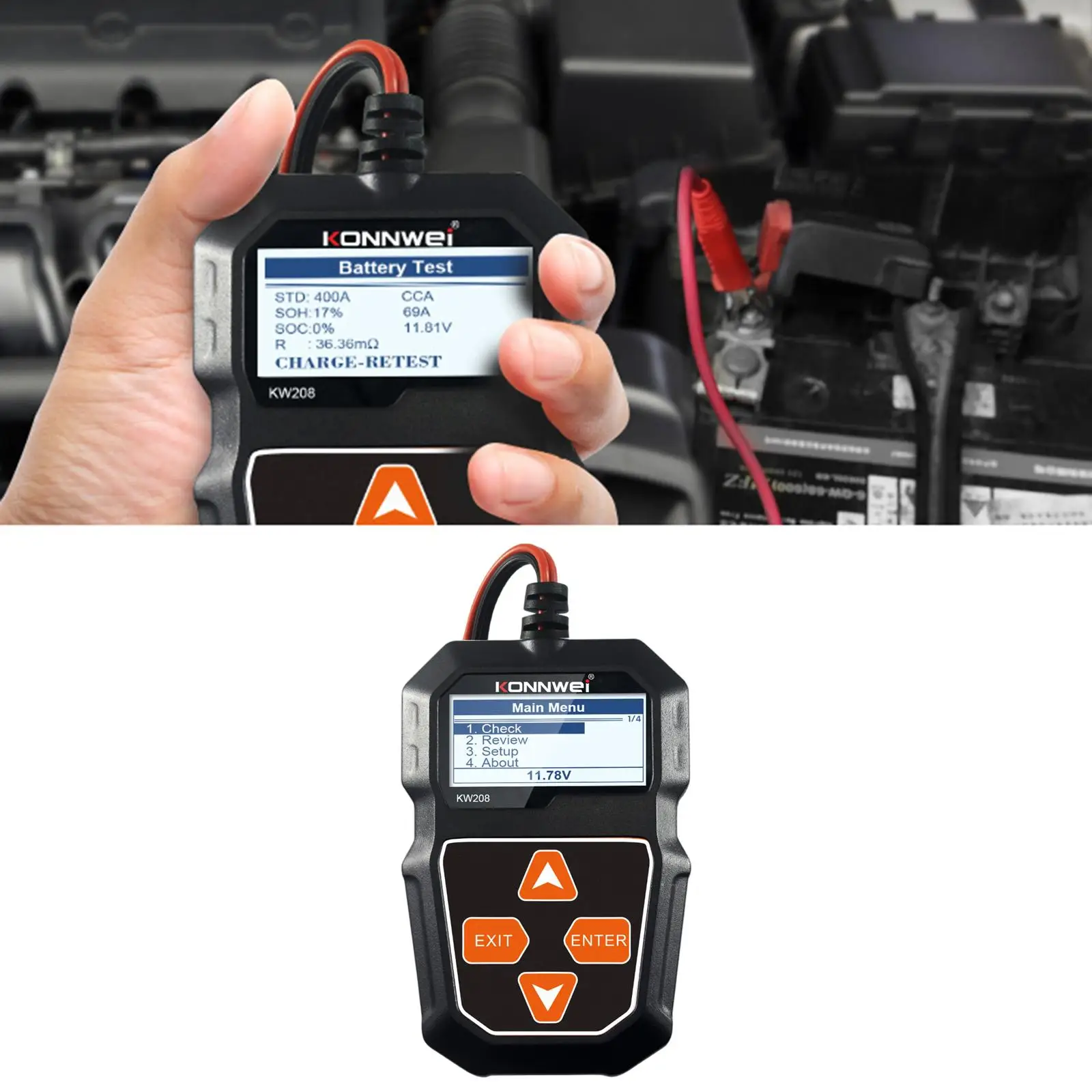 12V Battery Tester kW208 Digital 100 to 2000CCA Automotive Load Battery Analyzer for Truck