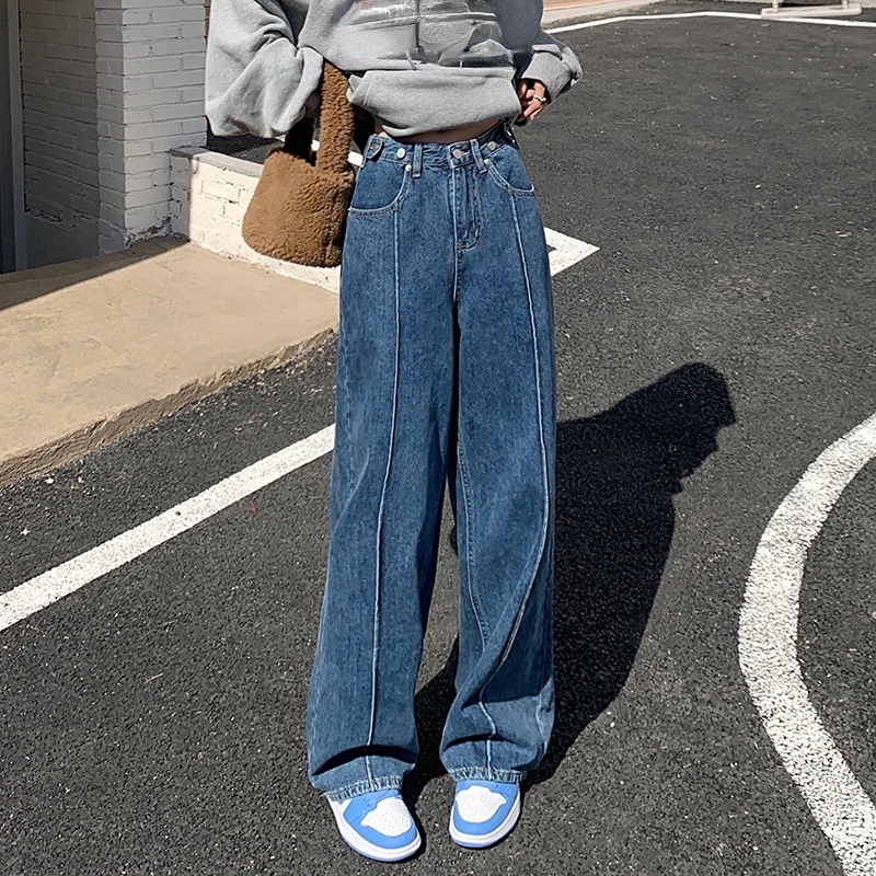 Spring 2022 New Arrival Wide Leg Pants High Waist Loose Casual Straight Denim Jeans Button Up Pockets Vintage Pantalones Mujer amiri jeans