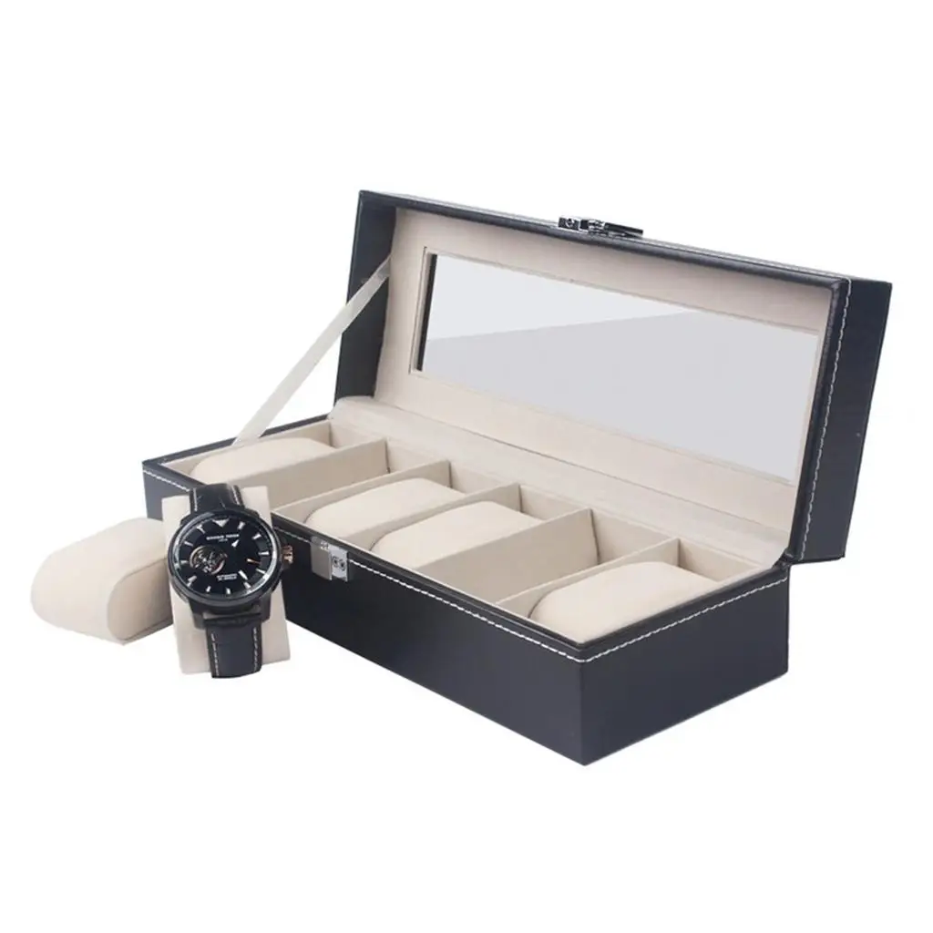 Pu Leather Watch Box Jewelry Bracelets Display Organizer Watch Showcase Lockable