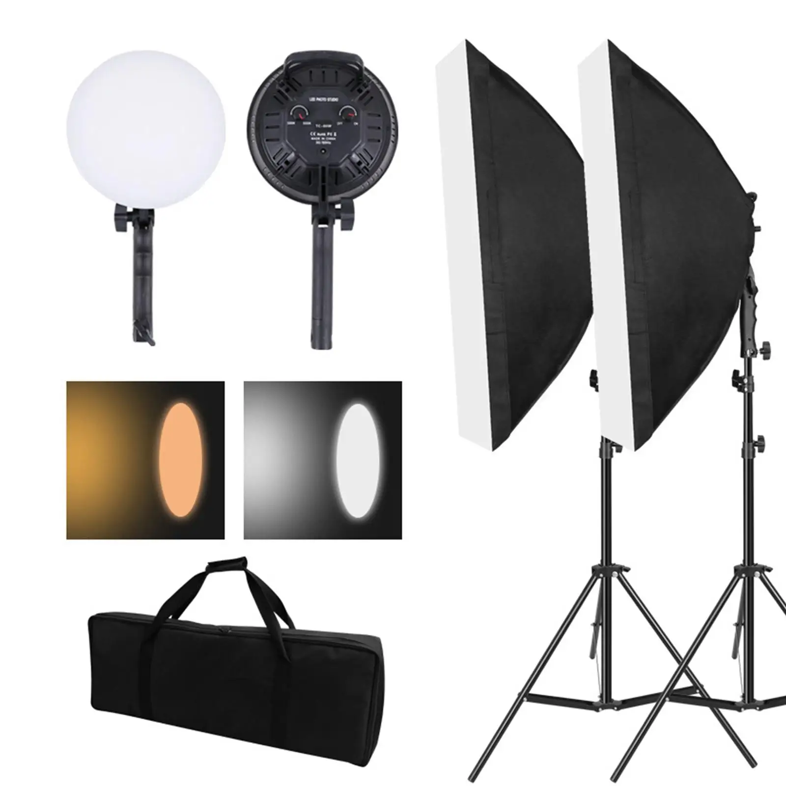 2x Photography Bi Color Dimmable Light 2x Softbox Photography Lamp  45W Video Recording studio Lighting US Plug