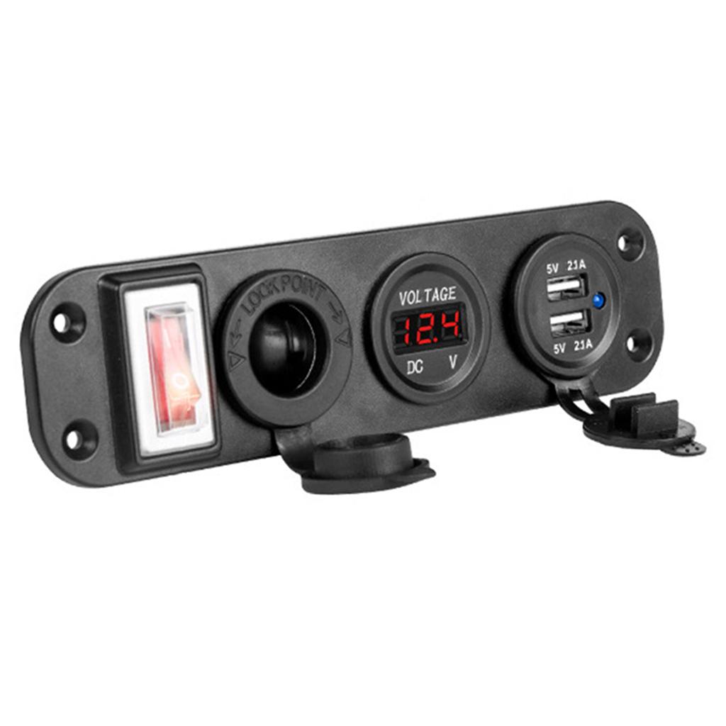 12V/24V Dual USB Socket Charger LED Voltmeter On-Off Switch Panel