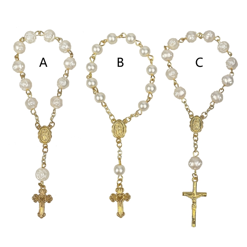 Katholische Acryl Finger Taufe Rosenkränze religiöse Gebets ball Perlen Kreuz Rosenkranz Perlen Taufe Gunst für Frauen Männer – Detail 1