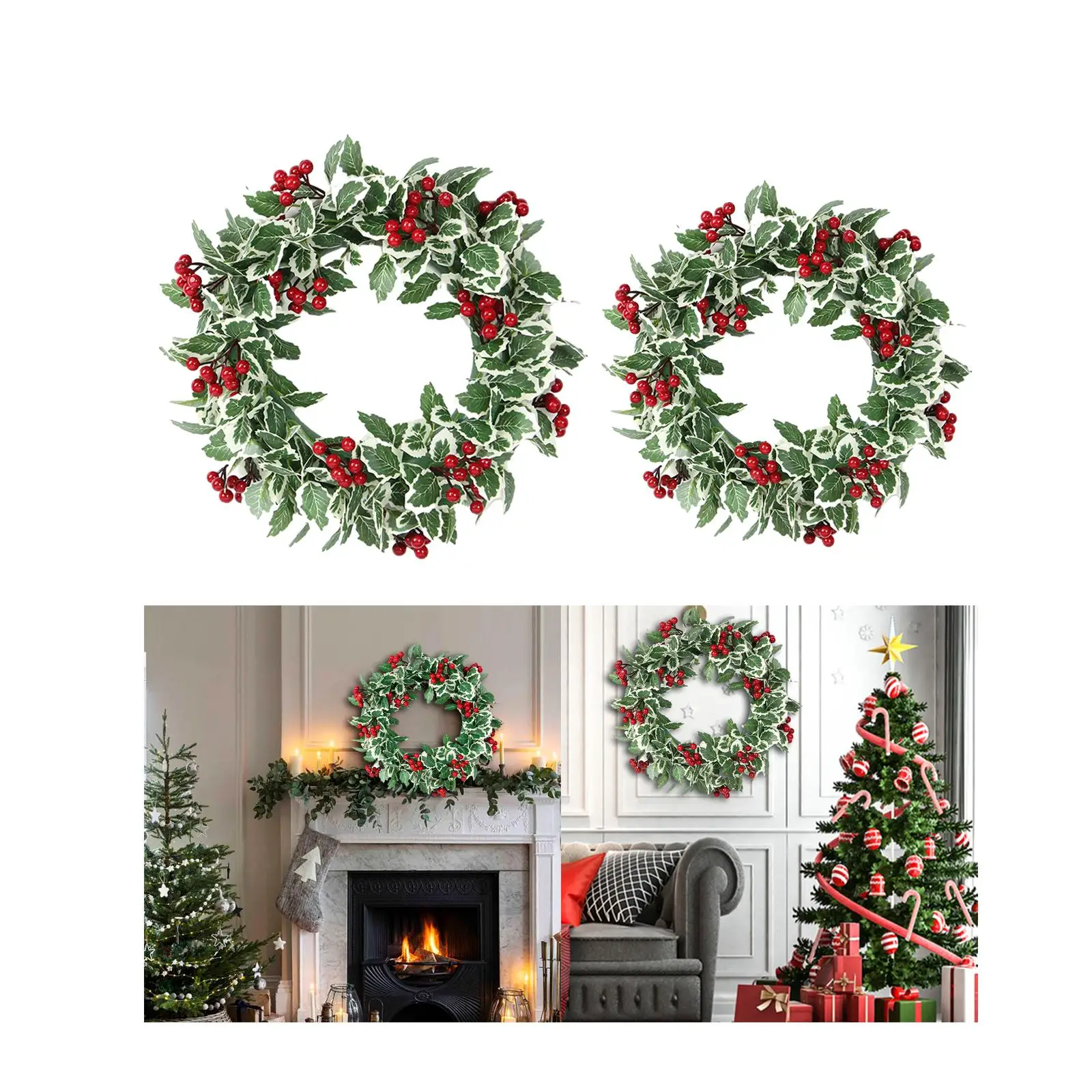 Christmas Wreath Red Berries Green Leaves Housewarming Christmas Holiday Garland for Living Room Home Dining Room Party Garden