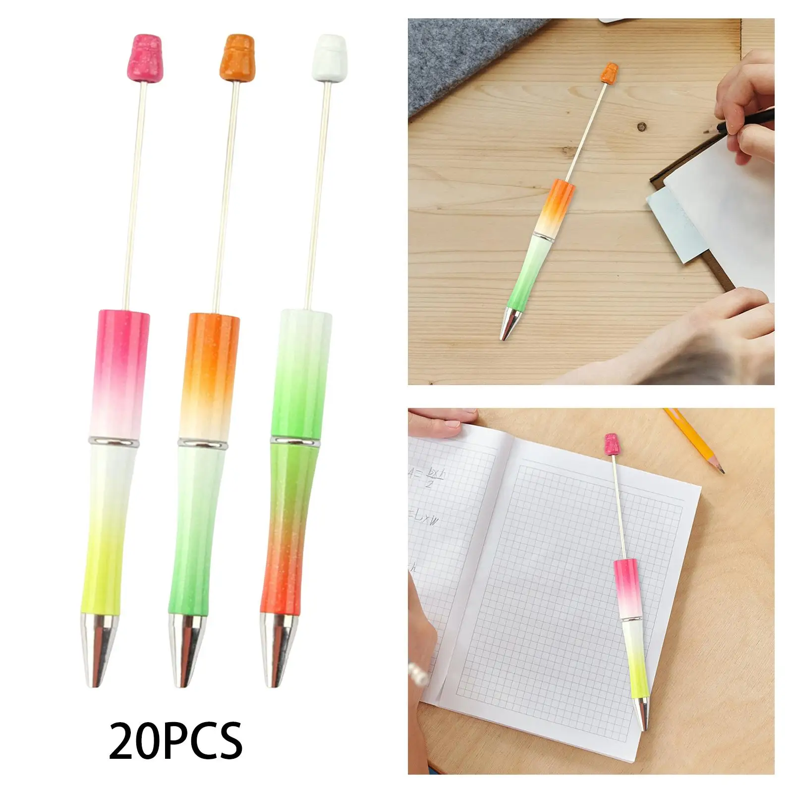 20Pcs Beadable Pens Kit 1.0 mm Pen Tip Women Girls Printable Bead Ballpoint Pen for Exam Spare Classroom Writing Draw Kids Gifts