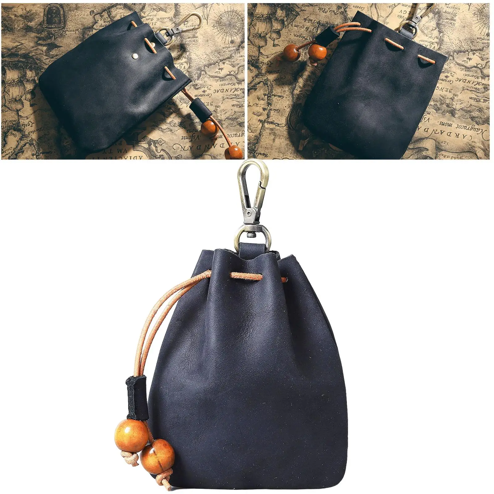 Style PU Leather Drawstring Coin Purse Bag Dice Bag for Adults