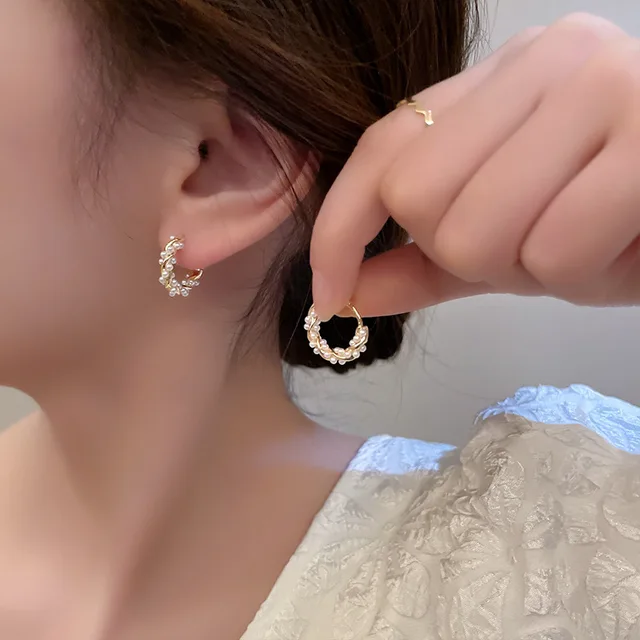 Stainless Pearl Earring Gold, Twist Pearl Earring 18k