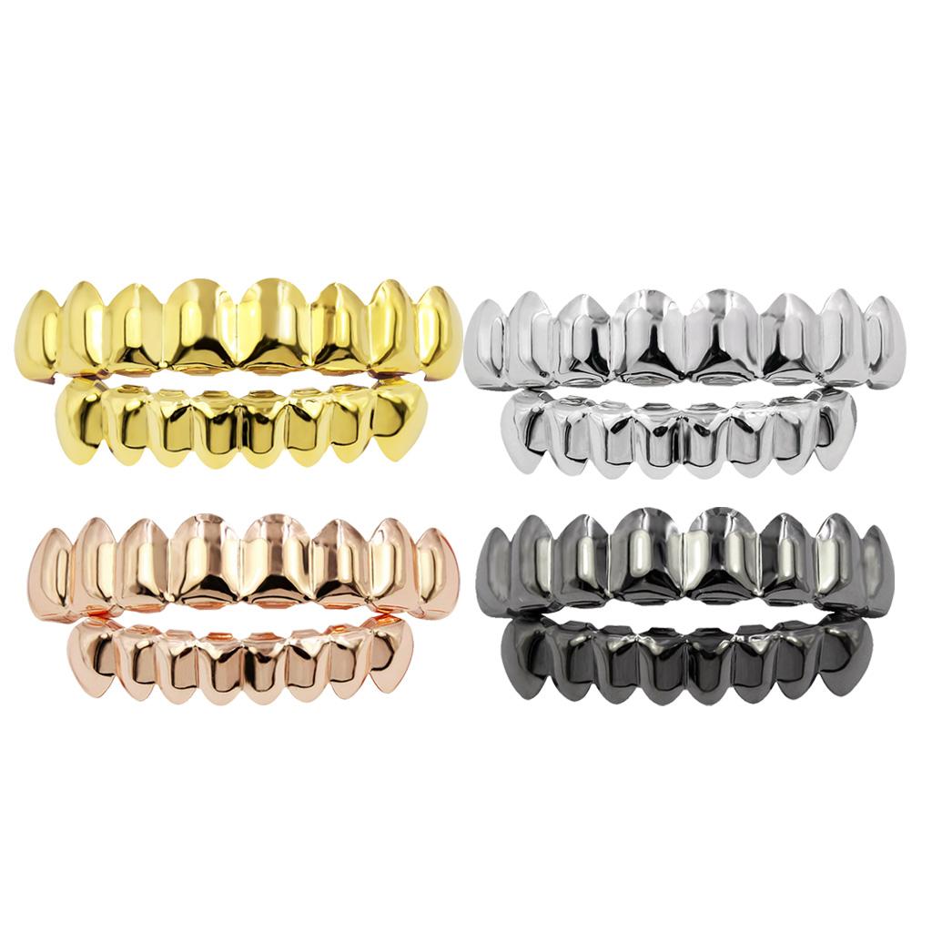 Custom Fit 18k Gold Plated Hip Hop Teeth Grills Caps Top & Bottom Grill Sets