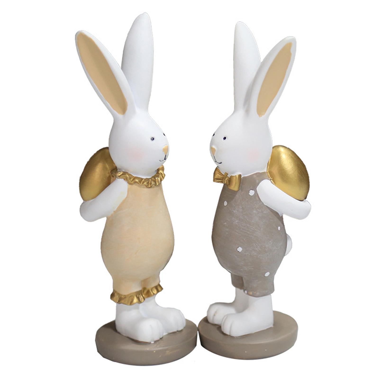 2x Rabbit Statue Little Figure Easter Bunny Figurine for Car Dashboard Decor