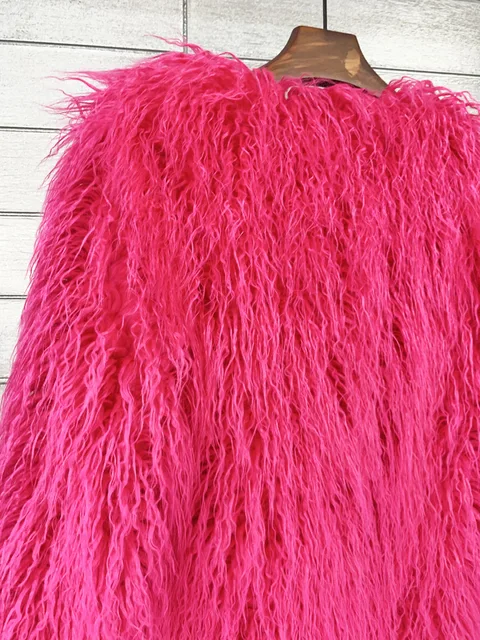 Vintage Pink Faux Fur Coat, Faux Fur Style Pink Coats