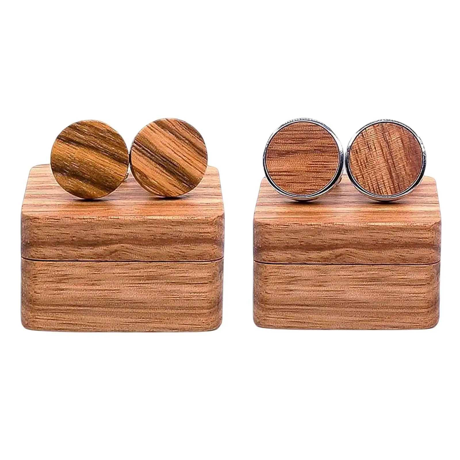 Rustic Cufflinks +Wood Gift Box Handsome Cuff Links for Bussiness Husband Anniversary Birthday Gifts