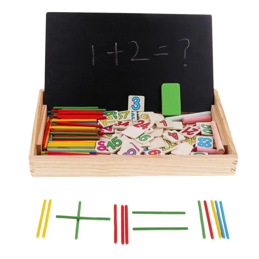 Preschool Teaching Tool Math Number Counting Sticks with Blackboard and Clock
