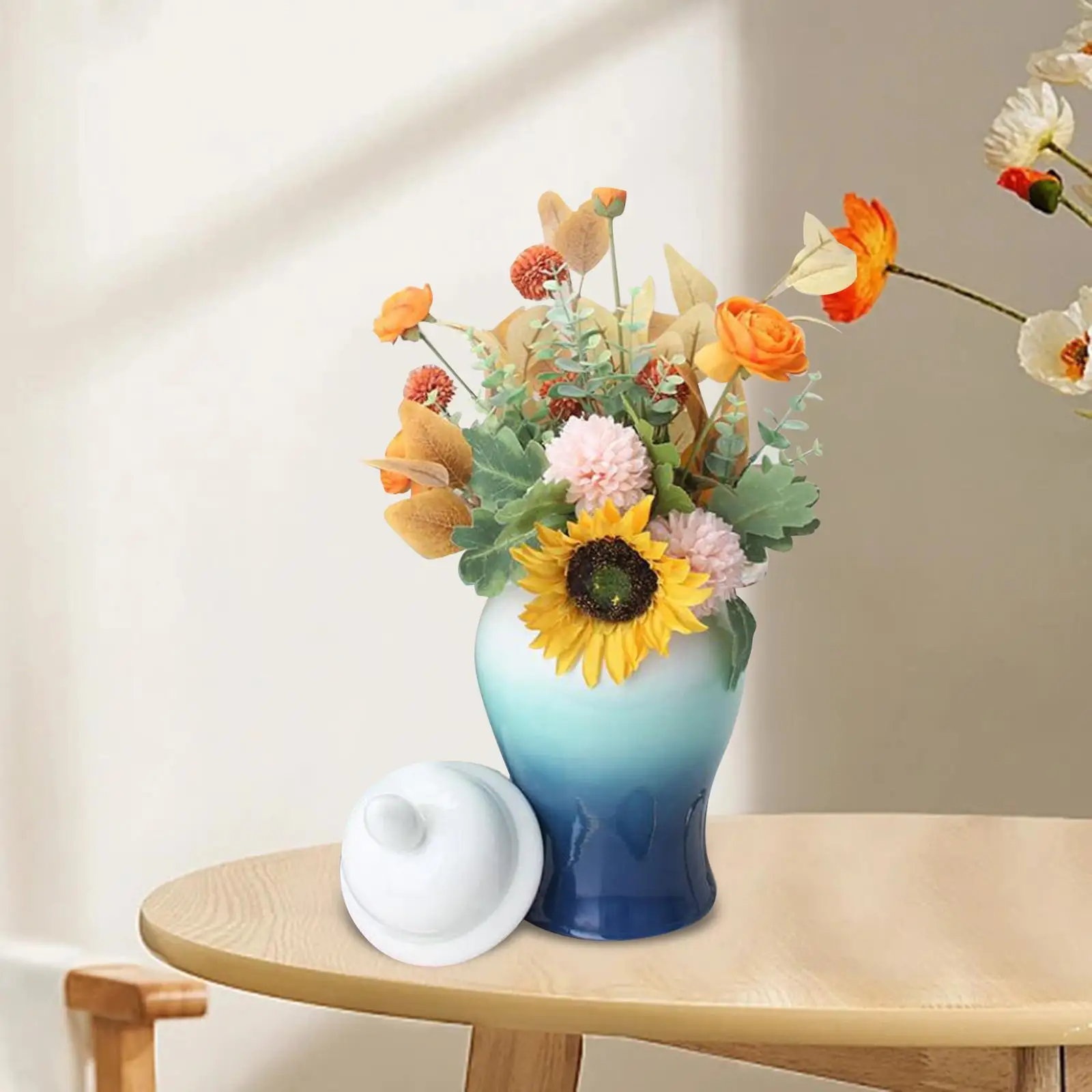 Ceramic Vase Collection Home Accent Piece Indoor Multipurpose Gradient Color Ginger Jar Desk Porcelain Ginger Jar Oriental Style