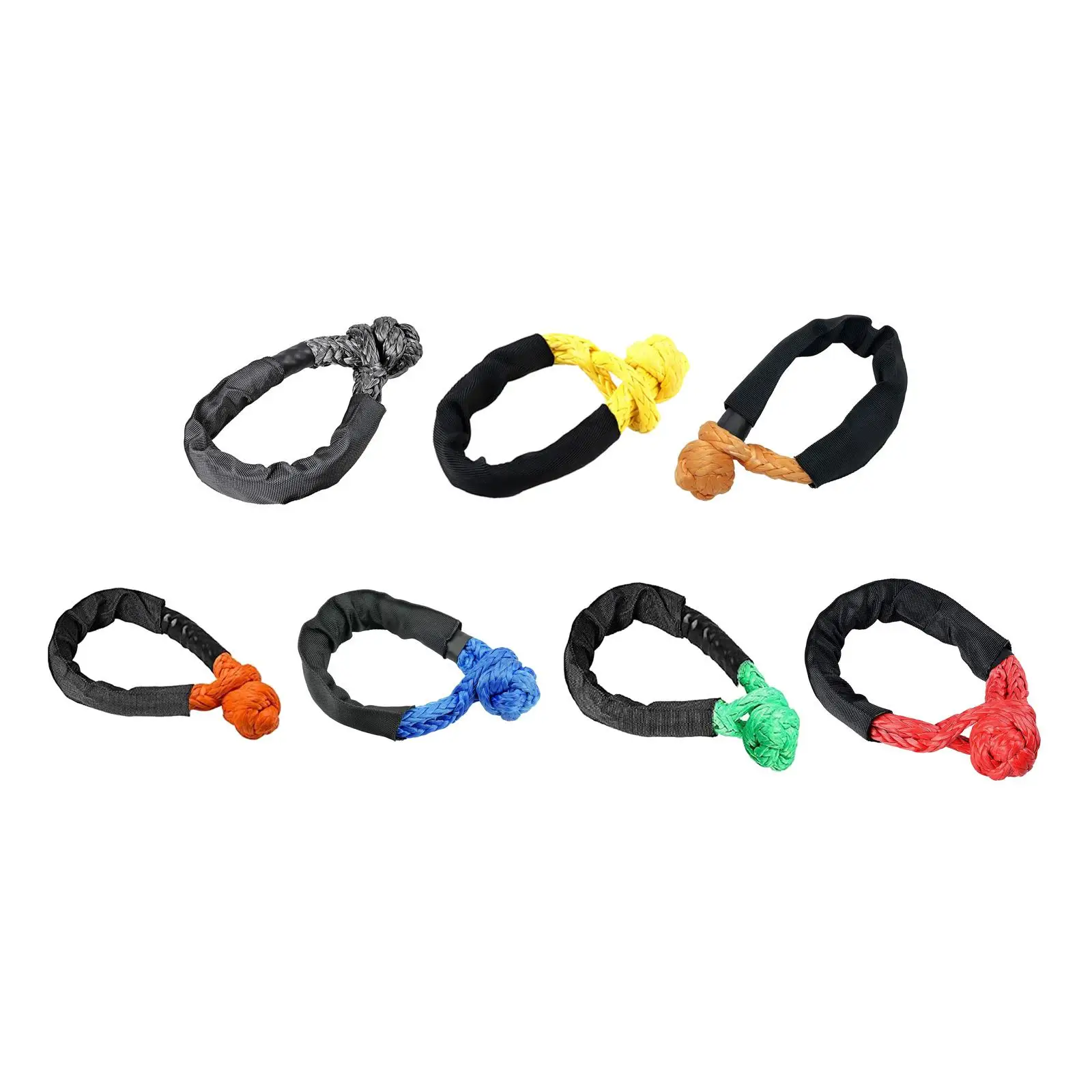 Car Tow Rope Shackle w/Winch Snatch  Ring, Synthetic  Rope Truck Emergency Traction Rope w/Protective Sleeve, Breaking Strength