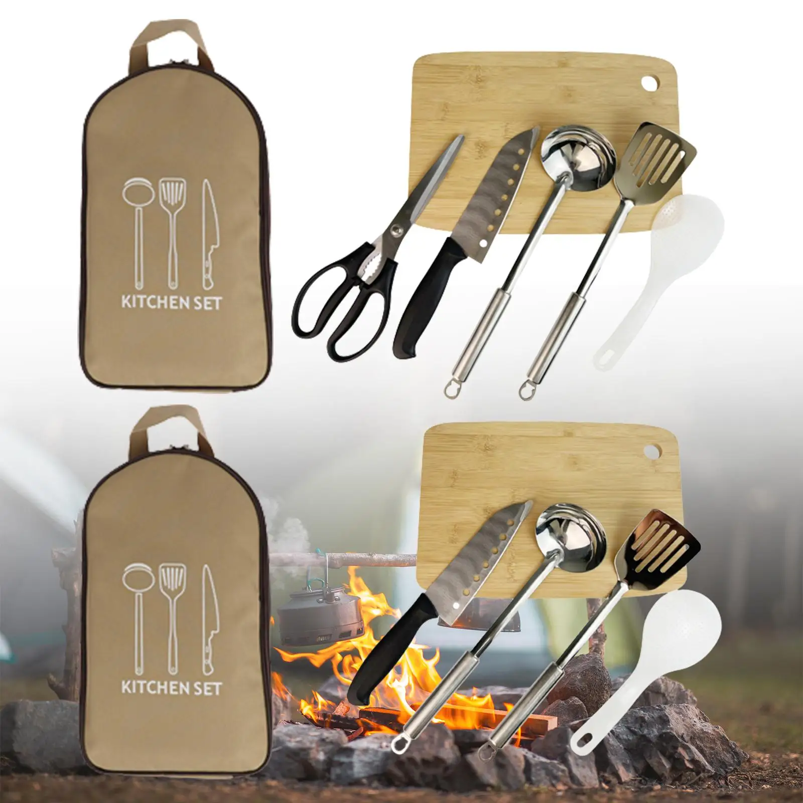 Campchen Cooking Utensil Set, Outdoor Portable Camping Cookware, for BBQ Backyard Backpacking