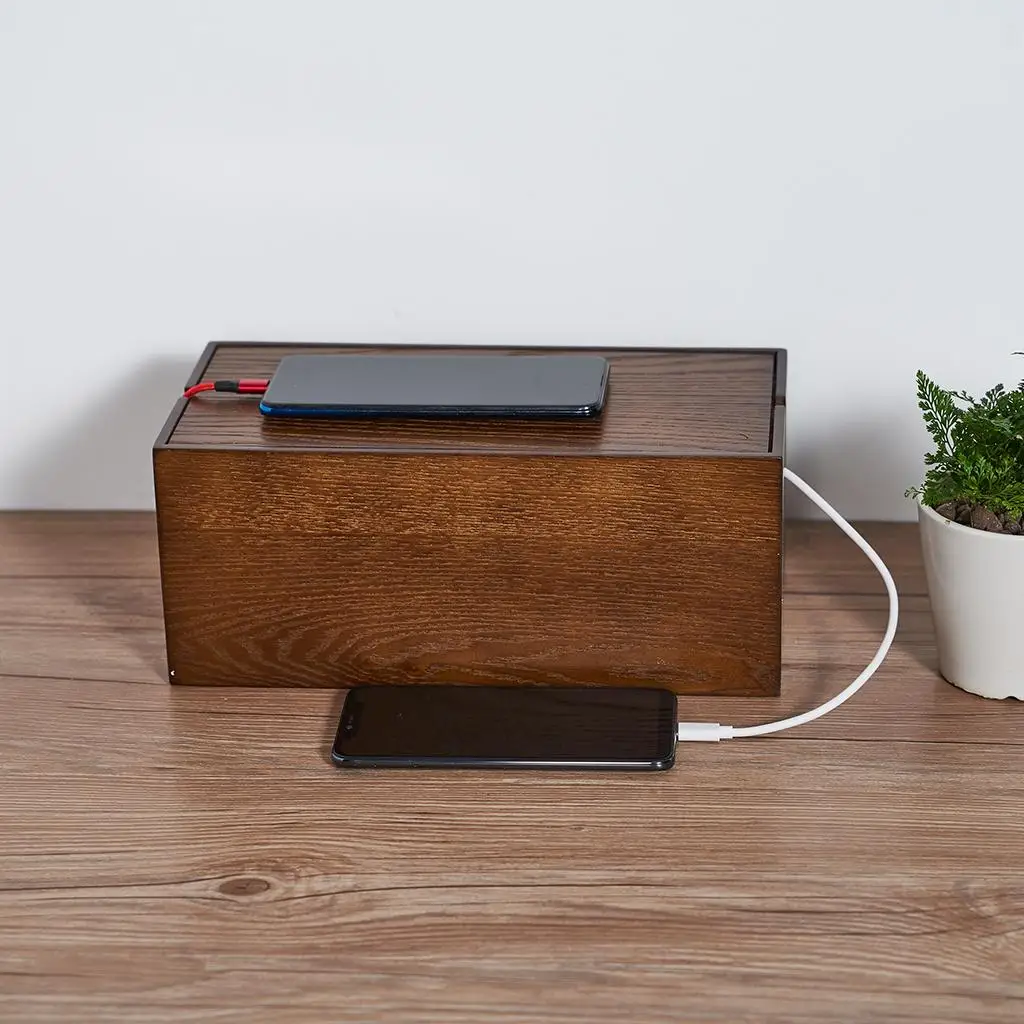 Cable management box made of wood Cable organizer made of wood material Cable