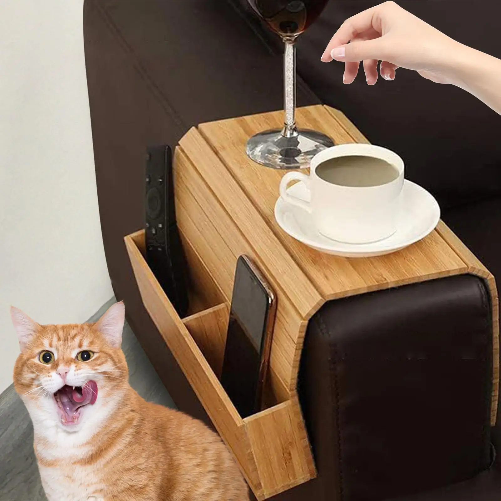 Couch Cup Holder Wooden Couch Chair Caddys Phone TV Remote Control Furniture Storage Bag Multifunctional Pouch Bedside Holder
