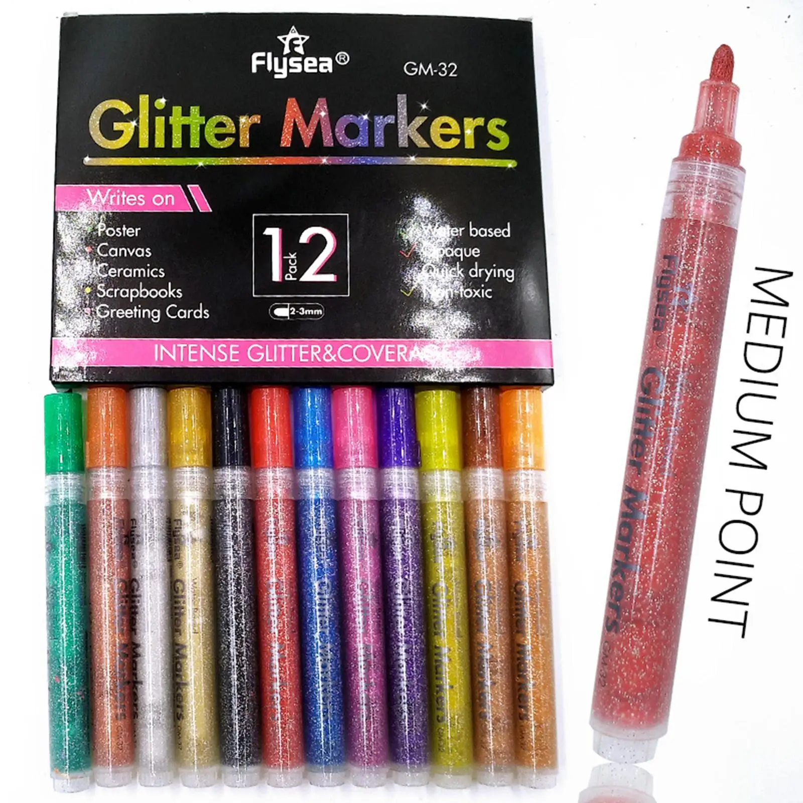 Glitter Metallic Paint Pens Set Permanent for Art DIY Rock Painting Coloring