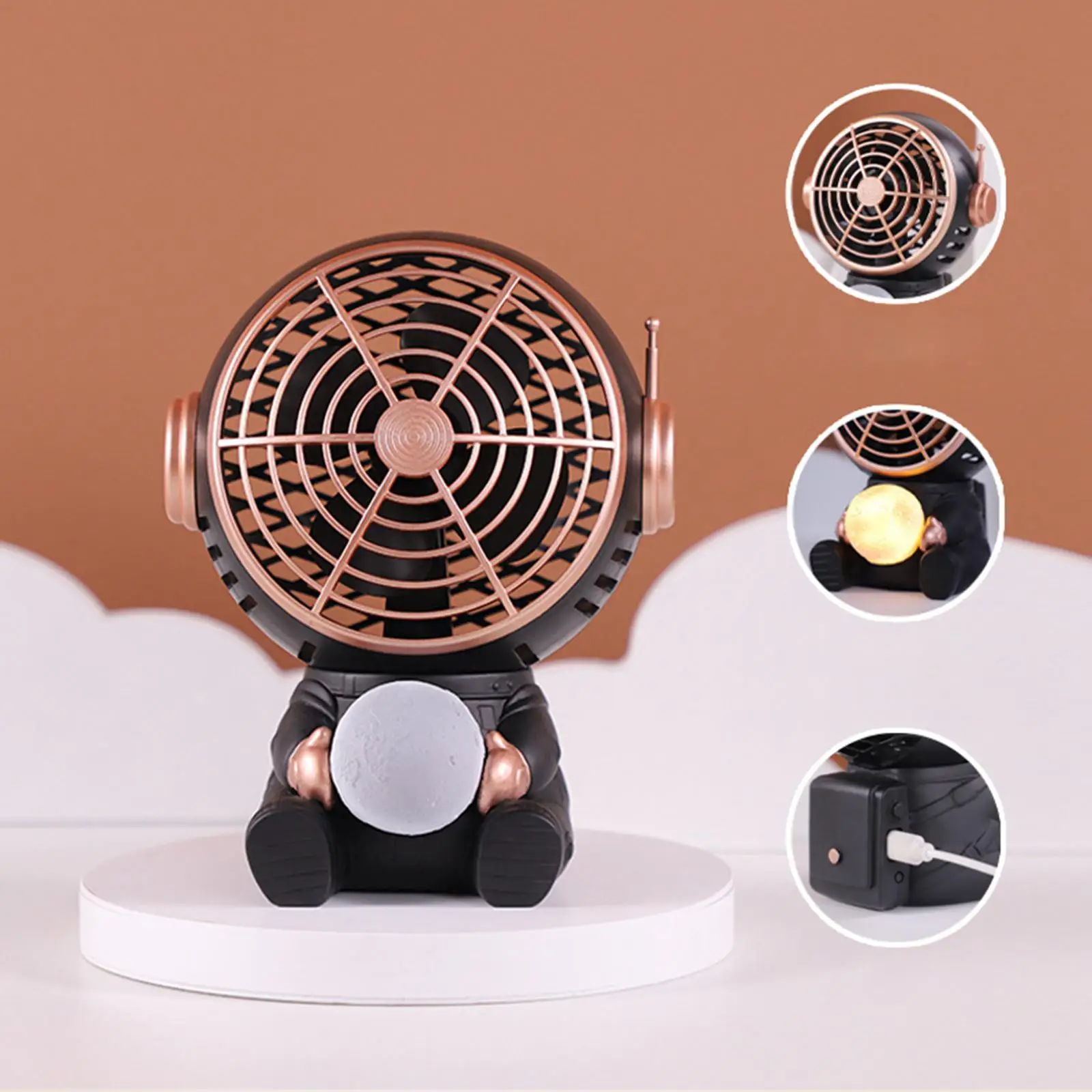 Portable Desk Fan Space Astronaut Night Light Cooler Fan USB Rechargeable Personal Fan for Student Dormitory Outdoor Office Home