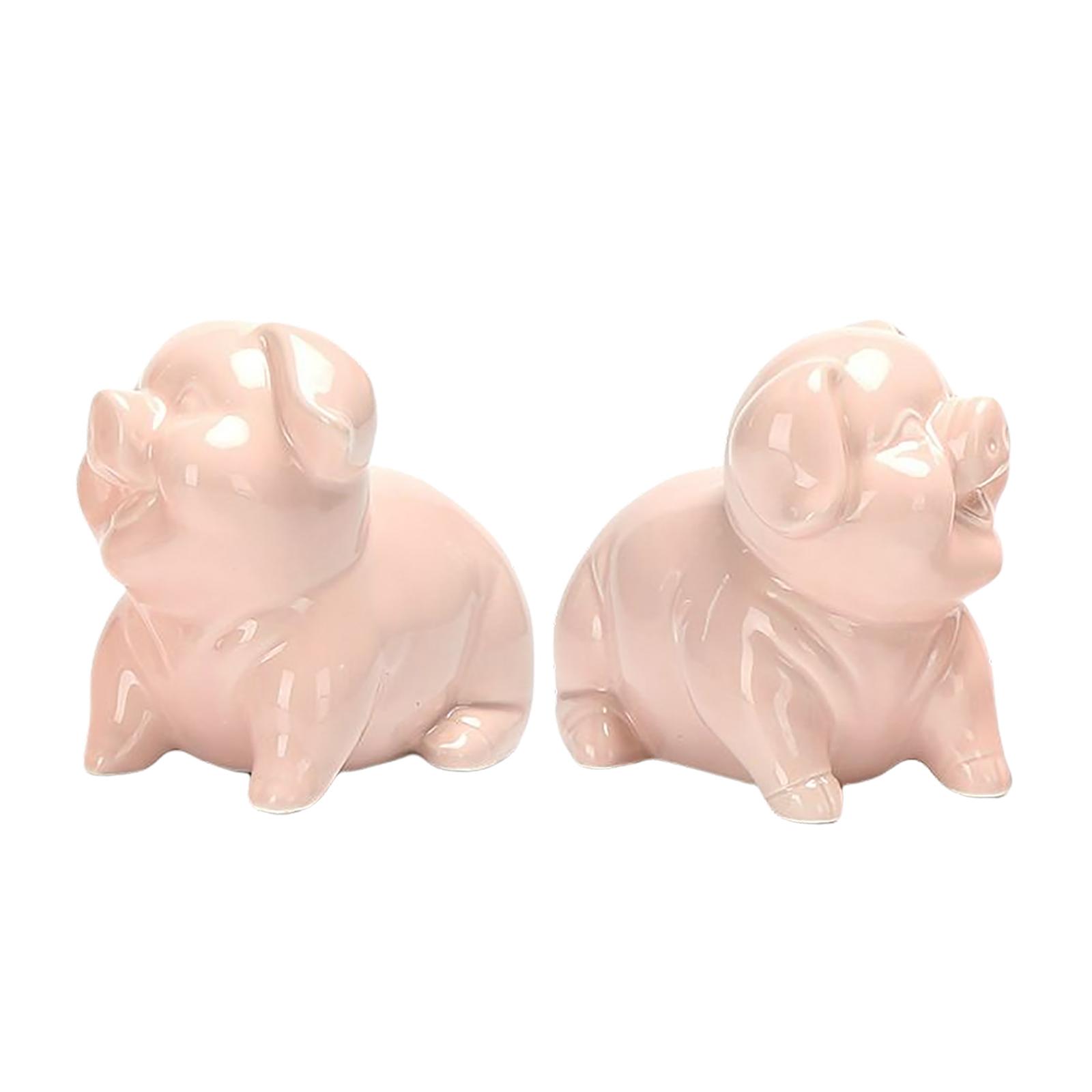 2 Pieces Piggy Figurine Cute Pink Pig Statue for Home Office Desk Decor