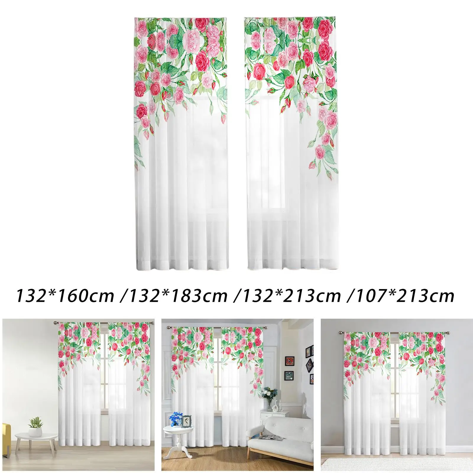 2Pcs Printed Curtains Light Filtering for Farmhouse Nursery Hotel