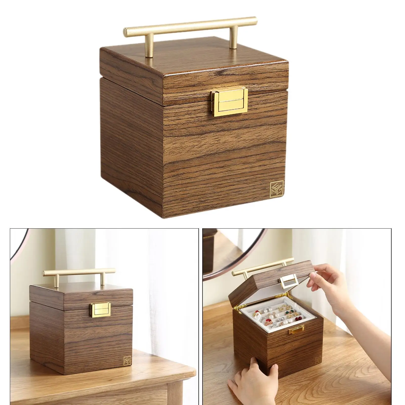 Wooden Jewelry Box Watches Rings Necklaces Case Holder Organizer for Women