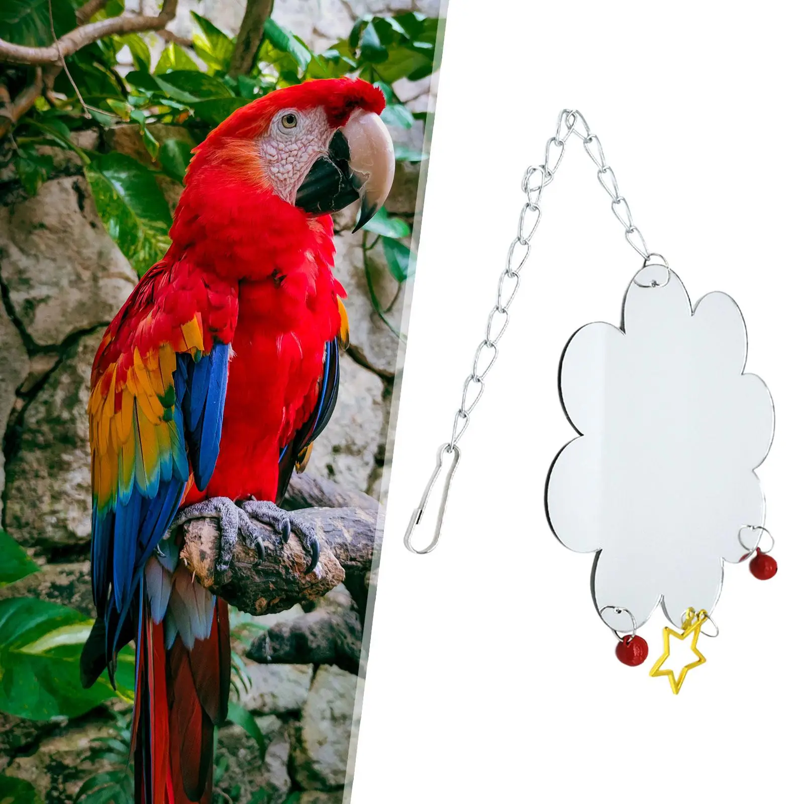 Chicken Mirror Toys with Bell Cage Hanging Bird Mirror Chicken Toys for Hens